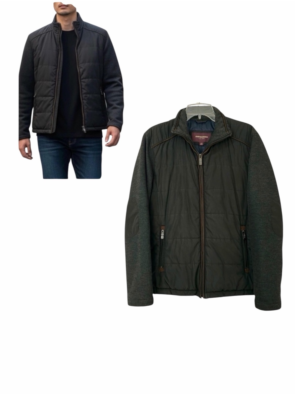JOHNSTON & MURPHY Black Hybrid Quilted Knit Jacket Coat Size Small Full Zipper
